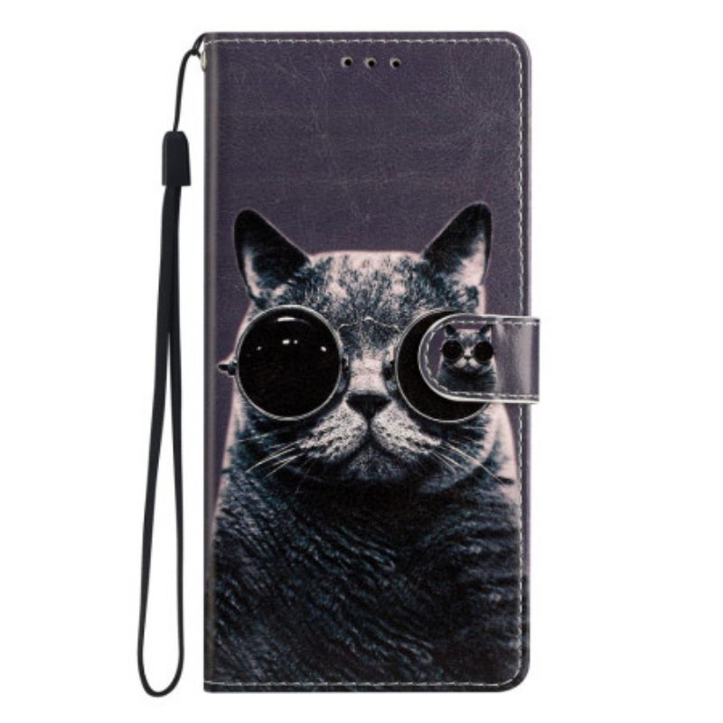 Κάλυμμα Moto G73 5G με κορδονι Strappy Glasses Cat